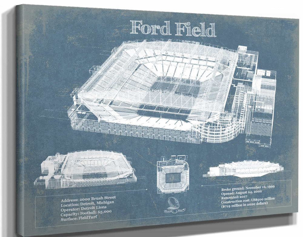 14" x 11" / Stretched Canvas Wrap Cutler West Ford Field - Detroit Lions NFL Vintage Football Print