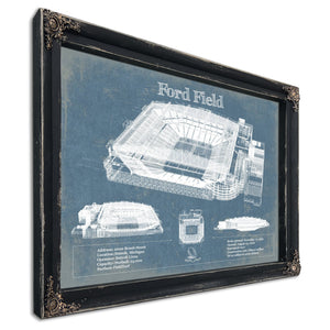 Ford Field - Detroit Lions NFL Stadium Print in a distressed Vintage Black wood frame with ornate corners