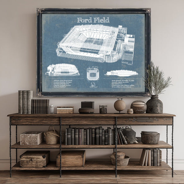 Ford Field - Detroit Lions NFL Stadium Print canvas print size guide 24x18 36x24 48x36 inches
