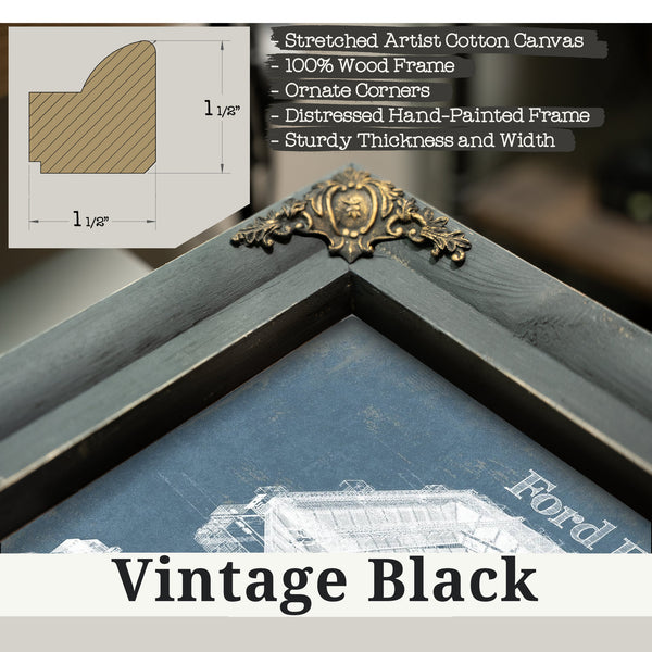 Vintage Black frame corner detail, 1.5 inch ornate wood moulding, Ford Field - Detroit Lions NFL Stadium Print