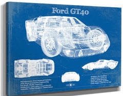 14" x 11" / Stretched Canvas Wrap Cutler West Ford GT40 Blueprint Vintage Auto Print