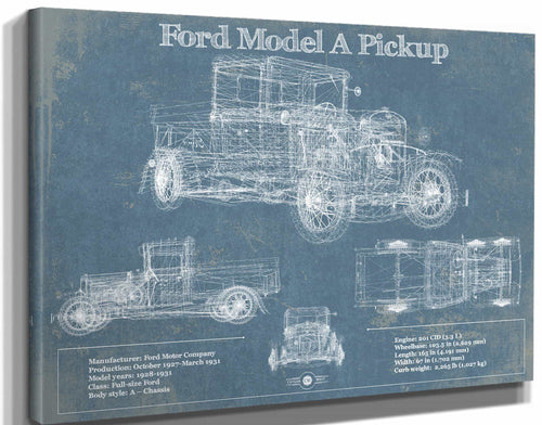 14" x 11" / Stretched Canvas Wrap Cutler West Ford Model A Pickup Vintage Blueprint Auto Print