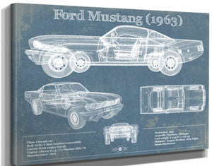 14" x 11" / Stretched Canvas Wrap Cutler West Ford Mustang 1963 Original Blueprint Art