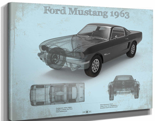 14" x 11" / Stretched Canvas Wrap Cutler West Ford Mustang 1963 Original Blueprint Art