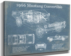 14" x 11" / Stretched Canvas Wrap Cutler West Ford Mustang 1966 Convertible Original Blueprint Art