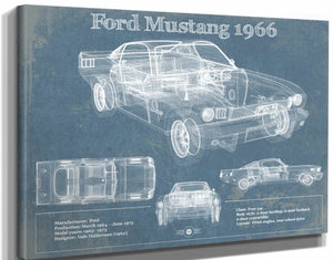 14" x 11" / Stretched Canvas Wrap Cutler West Ford Mustang 1966 Original Blueprint Art