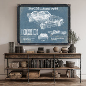 1966 Ford Mustang Blueprint Art Print canvas print size guide 24x18 36x24 48x36 inches