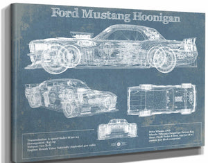 14" x 11" / Stretched Canvas Wrap Cutler West Ford Mustang Hoonigan Vintage Blueprint Auto Print