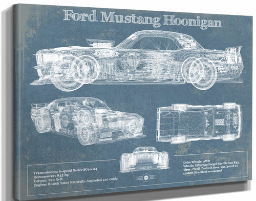14" x 11" / Stretched Canvas Wrap Cutler West Ford Mustang Hoonigan Vintage Blueprint Auto Print
