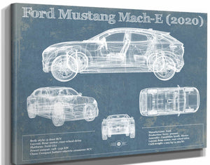 14" x 11" / Stretched Canvas Wrap Cutler West Ford Mustang Mach-E 2020 Blueprint Vintage Auto Print