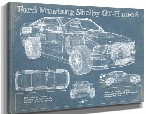 14" x 11" / Stretched Canvas Wrap Cutler West Ford Mustang Shelby GT-H 2006 Original Blueprint Art
