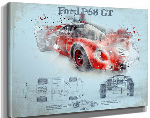 14" x 11" / Stretched Canvas Wrap Cutler West Ford P68 Ford 3L GT  F3L Vintage Sports Car Print