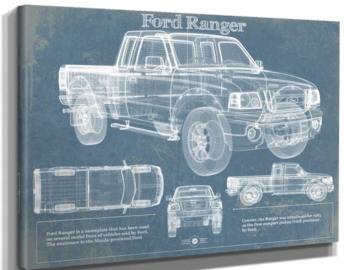 14" x 11" / Stretched Canvas Wrap Cutler West Ford Ranger Blueprint Vintage Auto Print