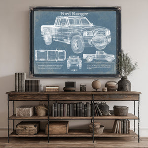 Ford Ranger Blueprint Truck Print canvas print size guide 24x18 36x24 48x36 inches