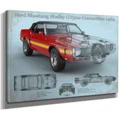 1969 Ford Shelby Mustang GT500 Convertible Print as a stretched canvas wrap with gallery wrapped edges