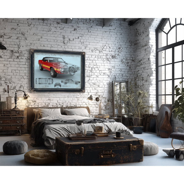 1969 Ford Shelby Mustang GT500 Convertible Print framed in Vintage Black in a farmhouse entryway