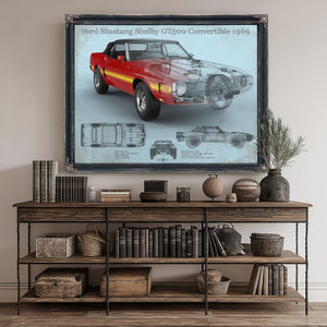 1969 Ford Shelby Mustang GT500 Convertible Print canvas print size guide 24x18 36x24 48x36 inches
