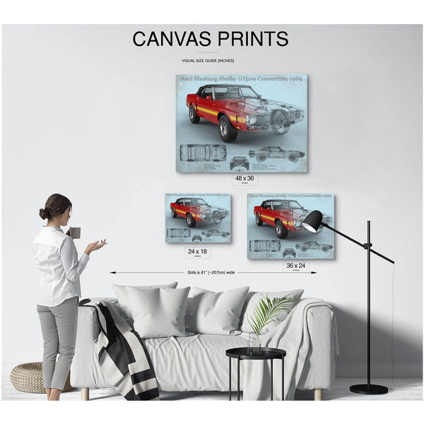 1969 Ford Shelby Mustang GT500 Convertible Print displayed on a wall