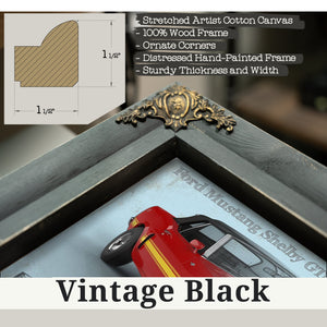 Vintage Black frame corner detail, 1.5 inch ornate wood moulding, 1969 Ford Shelby Mustang GT500 Convertible Print