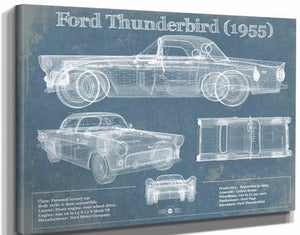 14" x 11" / Stretched Canvas Wrap Cutler West Ford Thunderbird 1955 Original Blueprint Art