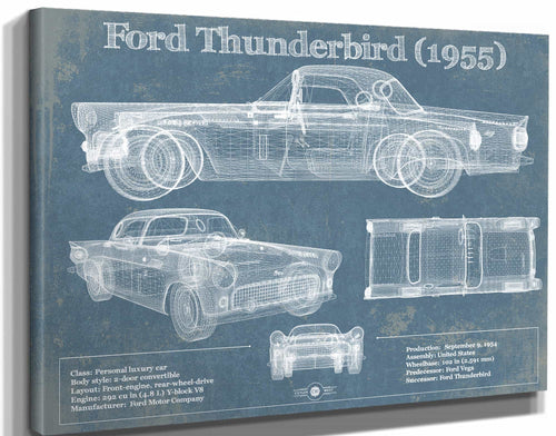 14" x 11" / Stretched Canvas Wrap Cutler West Ford Thunderbird 1955 Original Blueprint Art