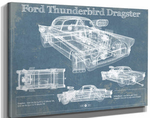 14" x 11" / Stretched Canvas Wrap Cutler West Ford Thunderbird Dragster Blueprint Vintage Auto Print