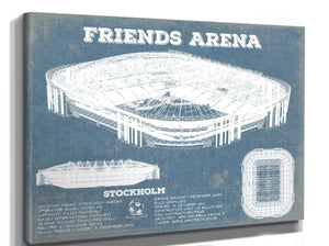 14" x 11" / Stretched Canvas Wrap Cutler West Friends Arena (Nationalarenan) Blueprint Vintage Soccer Print