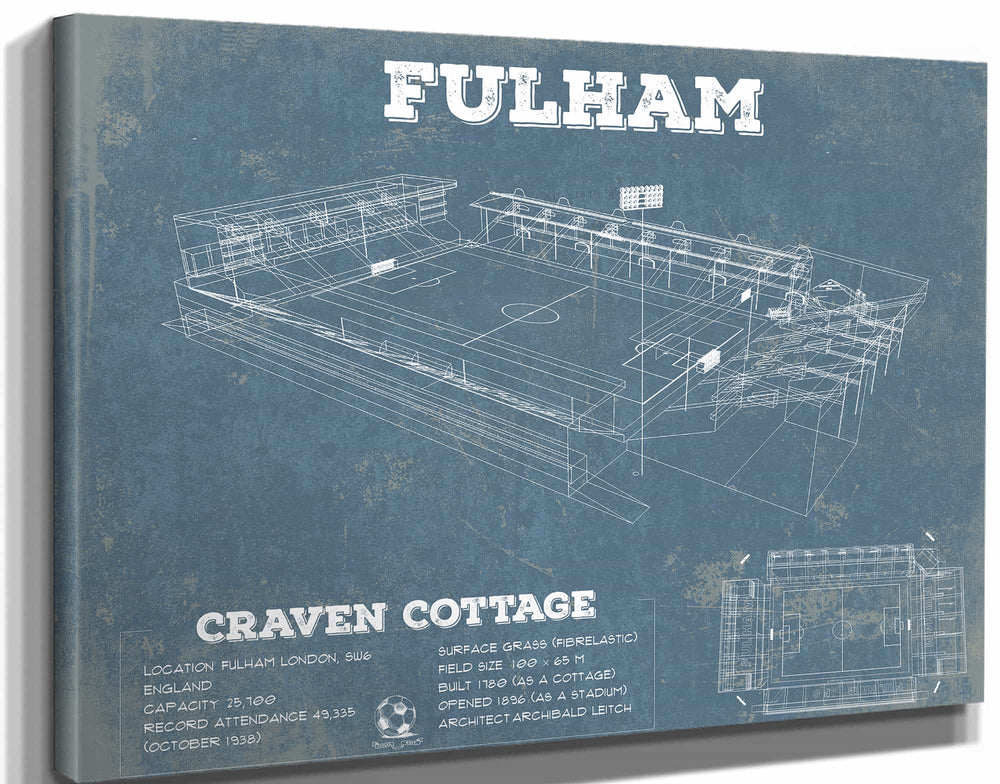 14" x 11" / Stretched Canvas Wrap Cutler West Fulham Football Club Craven Cottage - Vintage Soccer Print