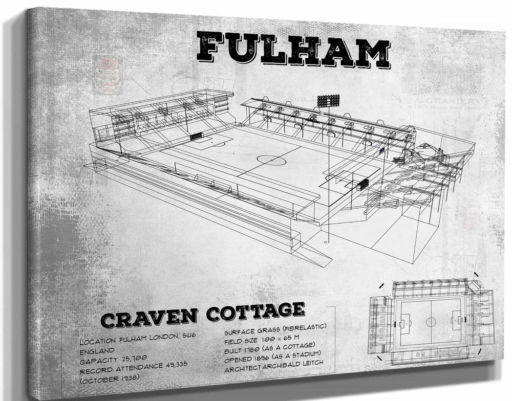 14" x 11" / Stretched Canvas Wrap Cutler West Fulham Football Club Craven Cottage Vintage Soccer Print