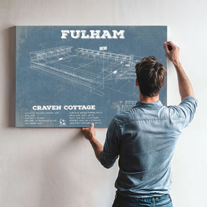Fulham Football Club Craven Cottage Stadium Print framed in Vintage Black above a mid-century record console