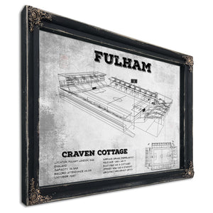 Fulham Football Club Craven Cottage Stadium Print in a distressed Vintage Black wood frame with ornate corners