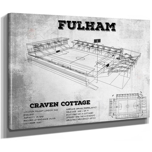 Fulham Football Club Craven Cottage Stadium Print as a stretched canvas wrap with gallery wrapped edges