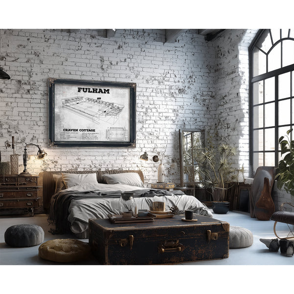 Fulham Football Club Craven Cottage Stadium Print framed in Vintage Black in a farmhouse entryway