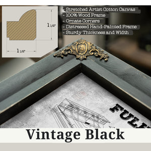Vintage Black frame corner detail, 1.5 inch ornate wood moulding, Fulham Football Club Craven Cottage Stadium Print