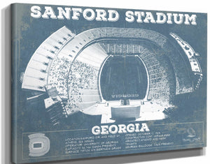 14" x 11" / Stretched Canvas Wrap Cutler West Georgia Bulldogs Football - Sanford Stadium Vintage Football Blueprint Art Print