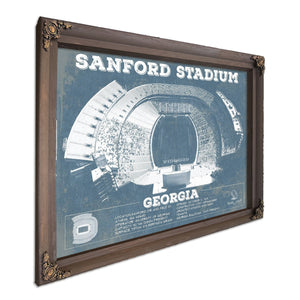 Georgia Bulldogs Football - Sanford Stadium Print in a Bourbon stained wood frame with antique gold corners