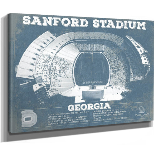 Georgia Bulldogs Football - Sanford Stadium Print as a stretched canvas wrap with gallery wrapped edges