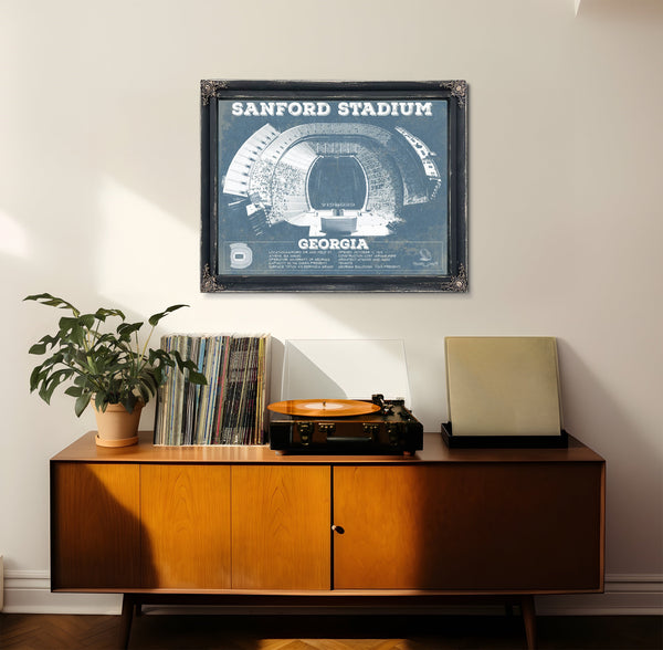 Georgia Bulldogs Football - Sanford Stadium Print framed in Vintage Black in a loft bedroom