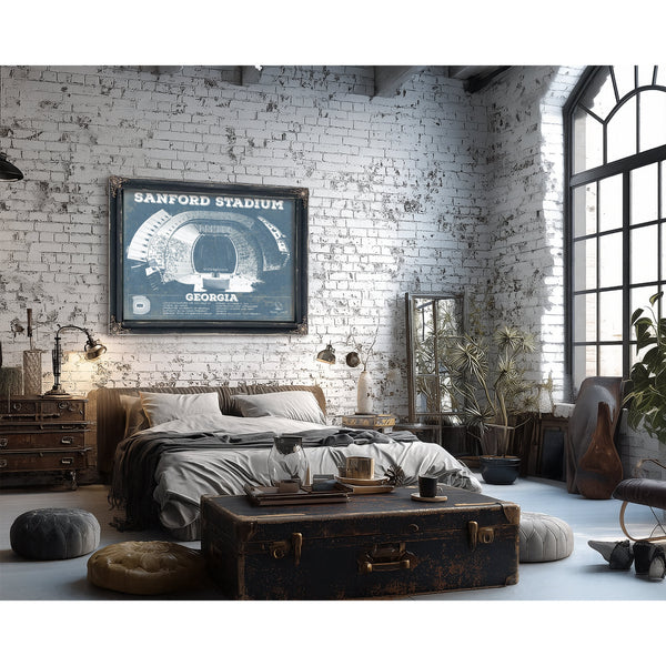 Georgia Bulldogs Football - Sanford Stadium Print framed in Vintage Black in a farmhouse entryway