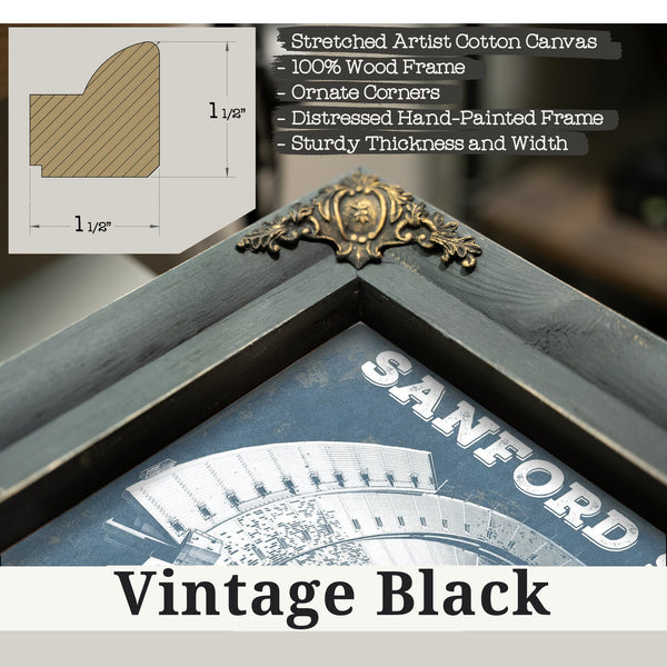 Vintage Black frame corner detail, 1.5 inch ornate wood moulding, Georgia Bulldogs Football - Sanford Stadium Print