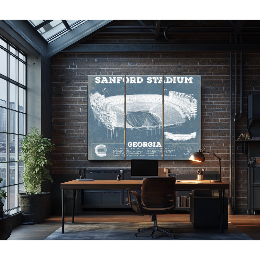 Georgia Bulldogs - Sanford Stadium Print in a distressed Vintage Black wood frame with ornate corners