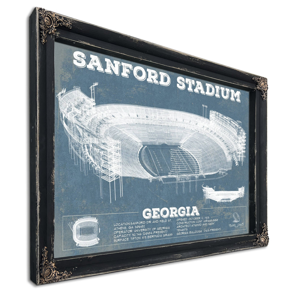 Georgia Bulldogs - Sanford Stadium Print in a distressed Vintage Black wood frame with ornate corners