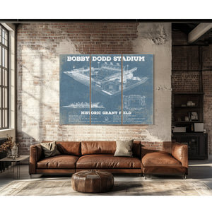 Georgia Tech Yellow Jackets - Bobby Dodd Stadium at Print as a 3 panel canvas wrap above a leather sofa
