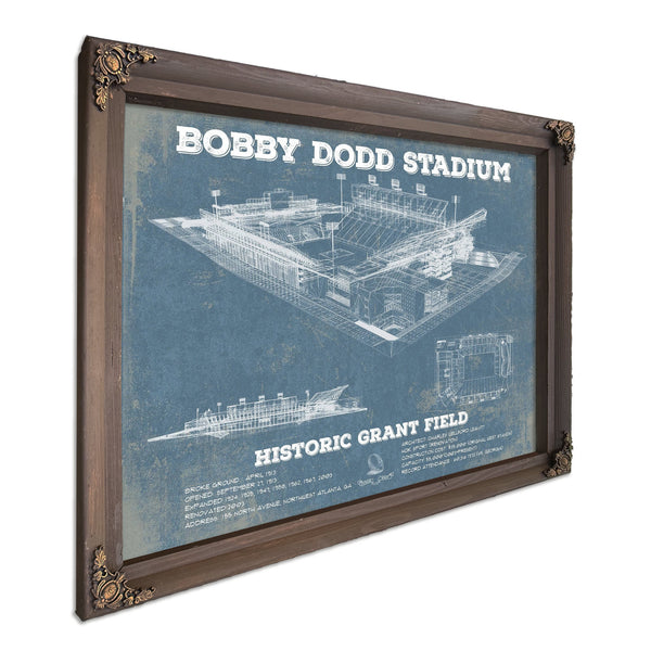 Georgia Tech Yellow Jackets - Bobby Dodd Stadium at Print in a Bourbon stained wood frame with antique gold corners