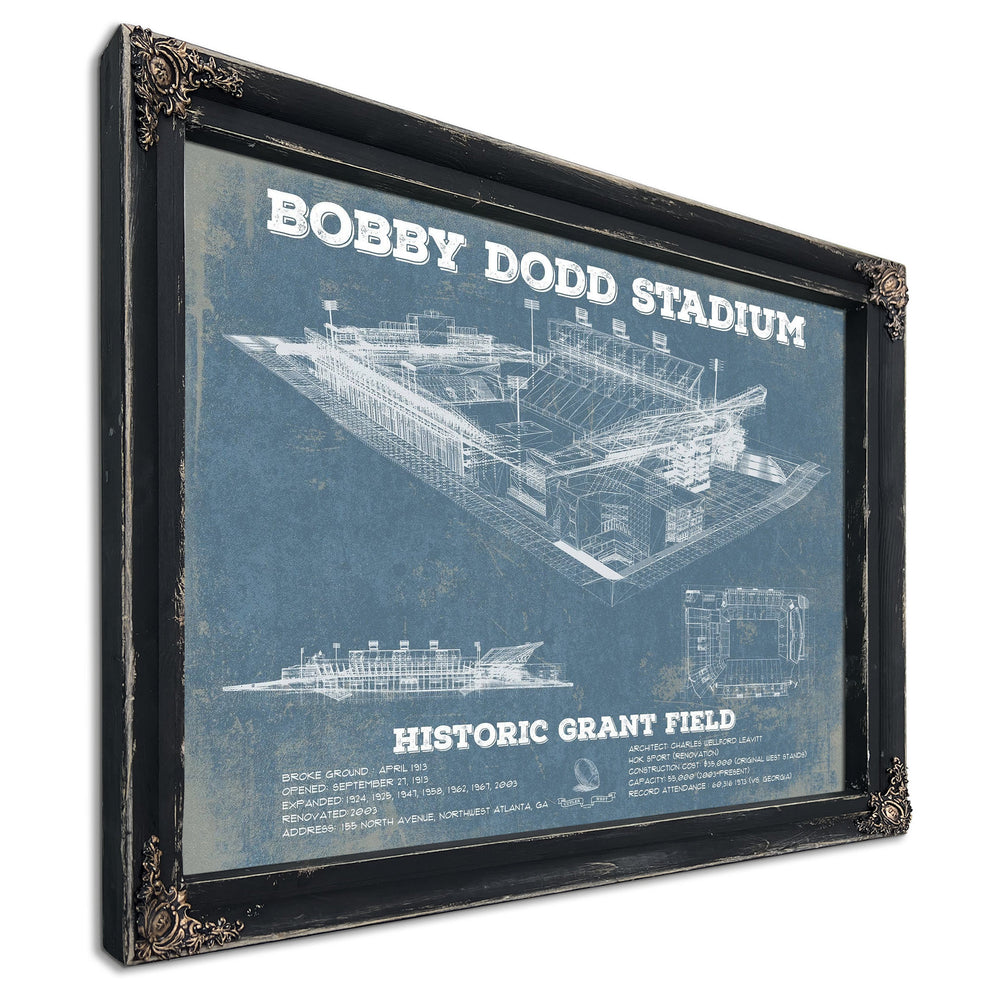 Georgia Tech Yellow Jackets - Bobby Dodd Stadium at Print in a distressed Vintage Black wood frame with ornate corners