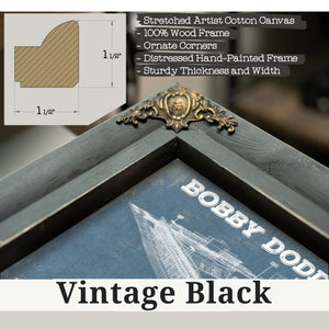 Vintage Black frame corner detail, 1.5 inch ornate wood moulding, Georgia Tech Yellow Jackets - Bobby Dodd Stadium at Print