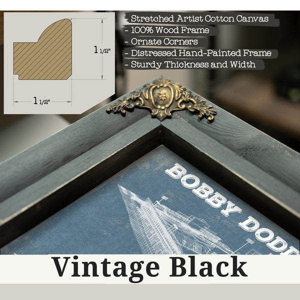 Vintage Black frame corner detail, 1.5 inch ornate wood moulding, Georgia Tech Yellow Jackets - Bobby Dodd Stadium at Print