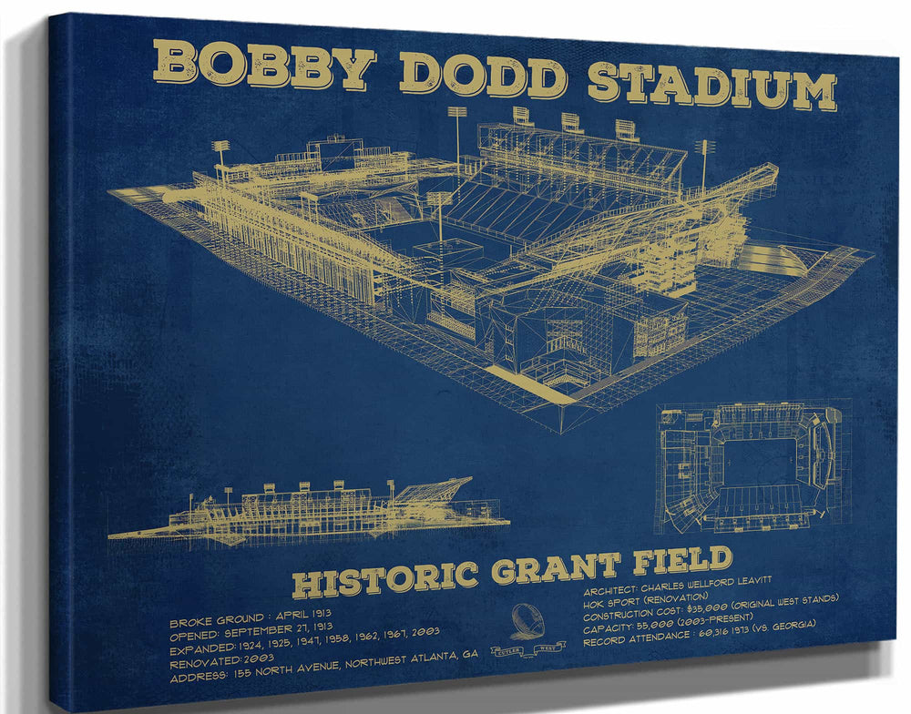 14" x 11" / Stretched Canvas Wrap Cutler West Georgia Tech Yellow Jackets - Bobby Dodd Stadium at Historic Grant Field Team Color