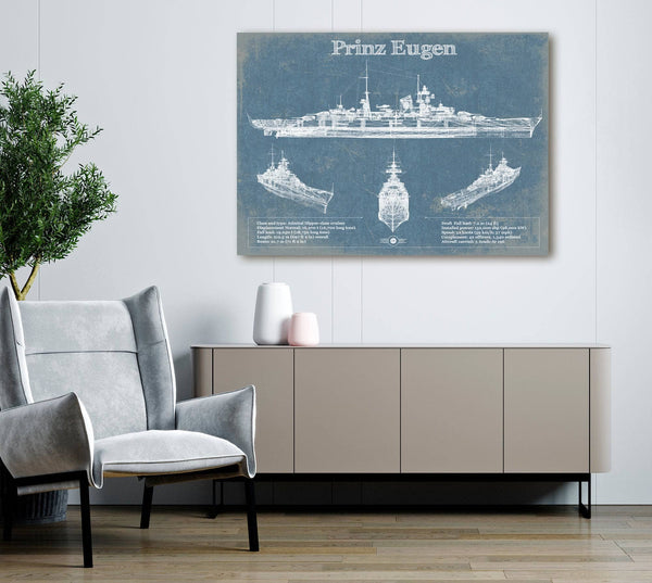 Cutler West German Cruiser Prinz Eugen Blueprint Original Wall Art