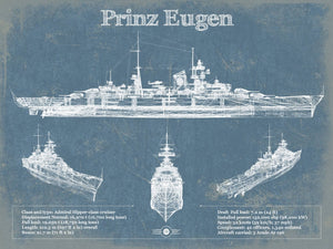14" x 11" / Unframed Cutler West German Cruiser Prinz Eugen Blueprint Original Wall Art